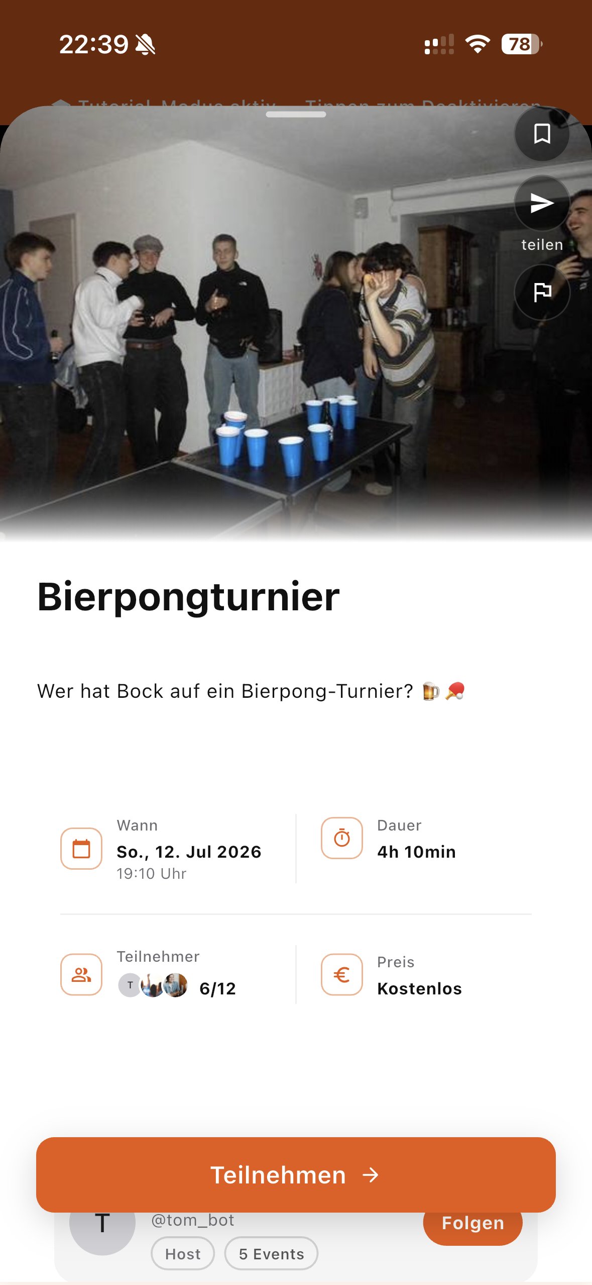 Bierpongturnier Event in der No.w.here App