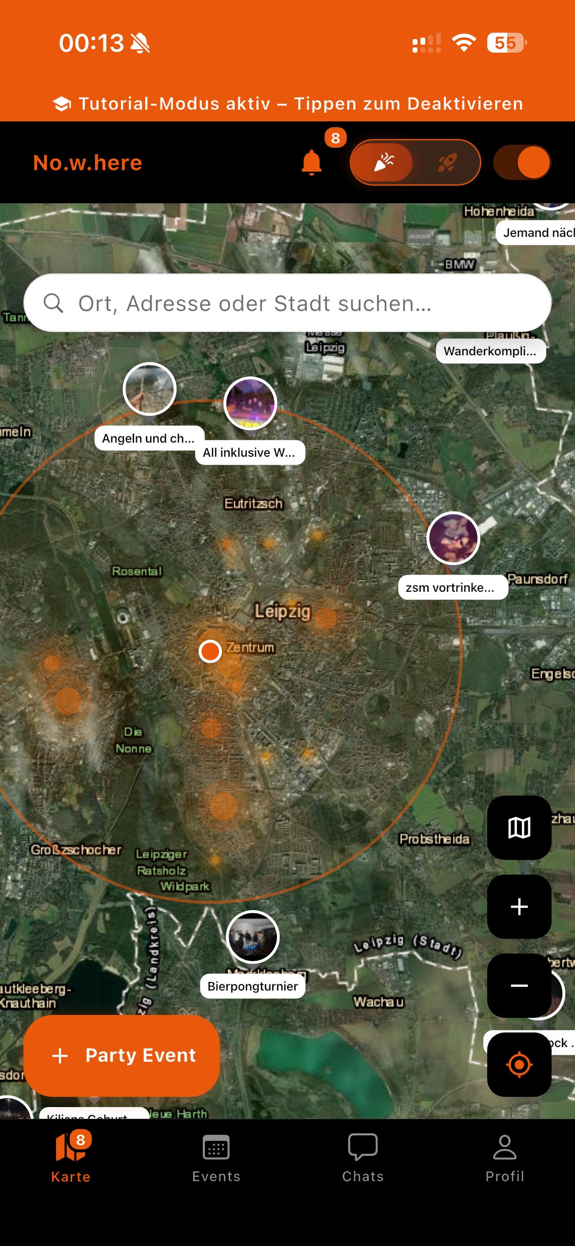 Karte mit Hotspots in der No.w.here App